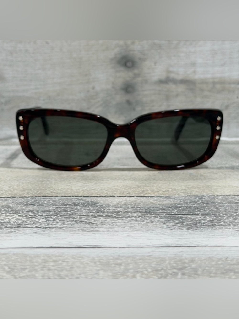 CELINE Paris Tortoiseshell Acetate Sunglasses with Green Lenses and Case